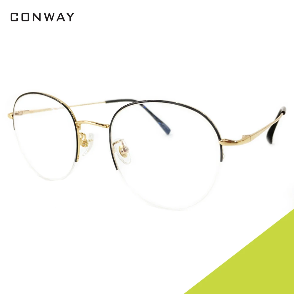 Conway, круглая оправа для очков, полуоправа, оправа для очков для женщин и мужчин, прозрачные линзы, очки, круглые линзы, ультра легкие - Цвет оправы: Gold
