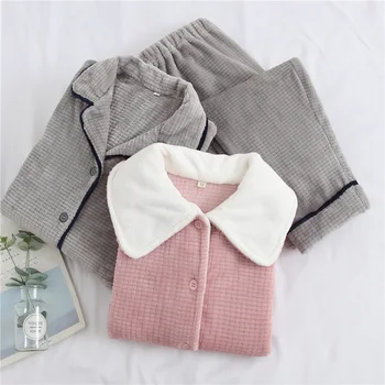 

2020 new flannel pajamas autumn and winter ladies home service suits couples thick warm pajamas plaid men's and women's tops and