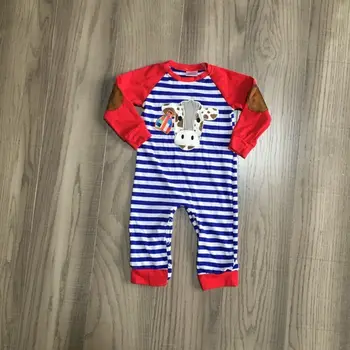 

baby kids fall stripe romper infant toddler baby boy cow romper