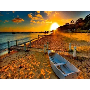 

Diy 5D Diamond Painting By Number Kit Full Drill Diamond Embroidery Painting Cross Stitch Boat And Ferry In The Sunset Diamond K