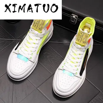 

2020 Fashion Designer Mens High tops Casual Shoes flats British Style Man Breathable mixec colors Trending Shoes web celebrity