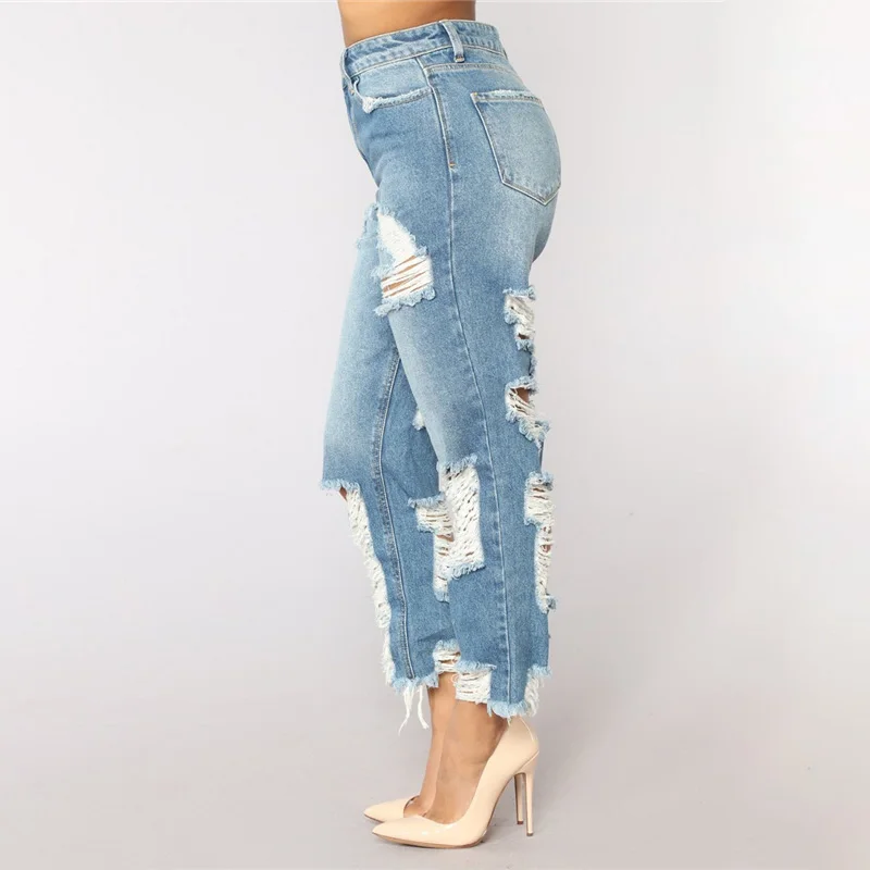 Новые женские сексуальные рваные джинсы с высокой талией стрейч карандаш брюки изящные джинсы из хлопчатобумажной ткани для женщин