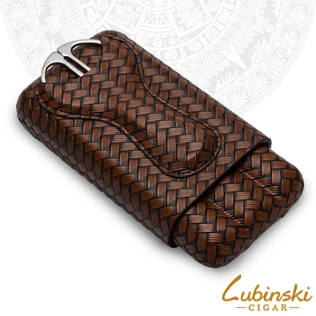 

LUBINSKI Creative Models Cow Leather Emboss Cigar Moisturizing Tube Cigar Case Tool 3 Tubes W/Cigar Cutter Fit COHIBA Cigars