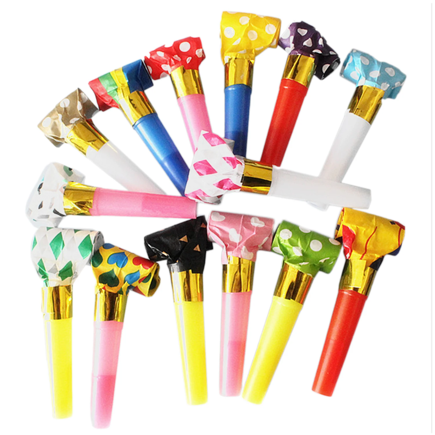 Behogar 20 шт Разноцветные вечерние рога Noisemakers Blow outs Whistles игрушки для дня рождения сувениры случайный стиль