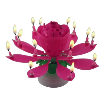 

Upgrade Multicolor Rotating Lotus Cake Candle Electronic Music Candle Birthday Wedding Decoration E2S
