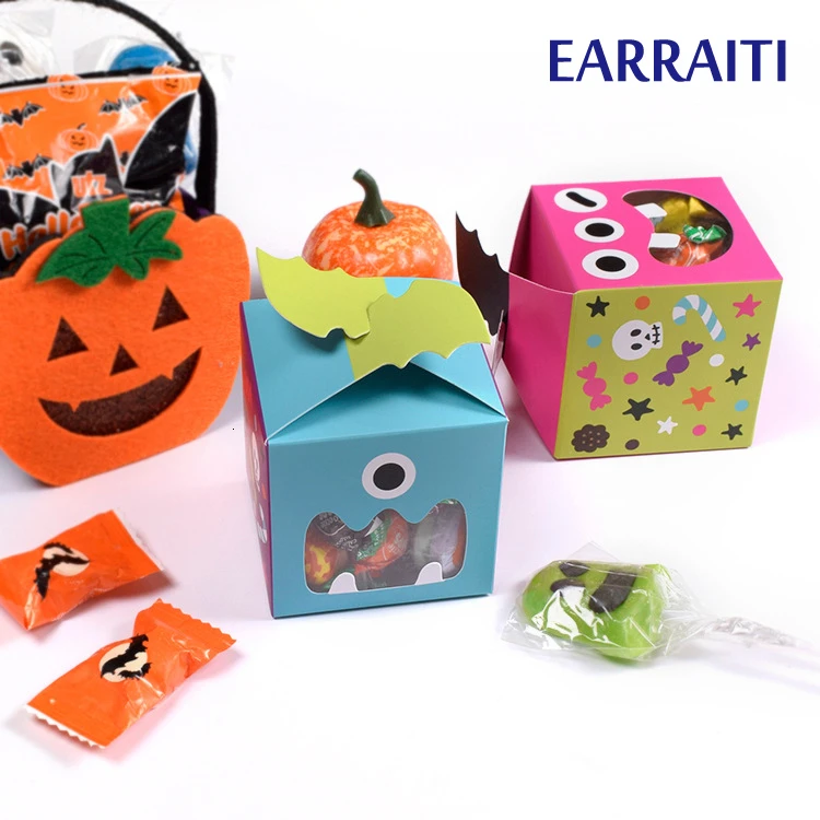 

50PCS Halloween Decoration Kids Party Monster Chocolate Gift Box Packaging Window Small Halloween Candy Gift Box Birthday Favors
