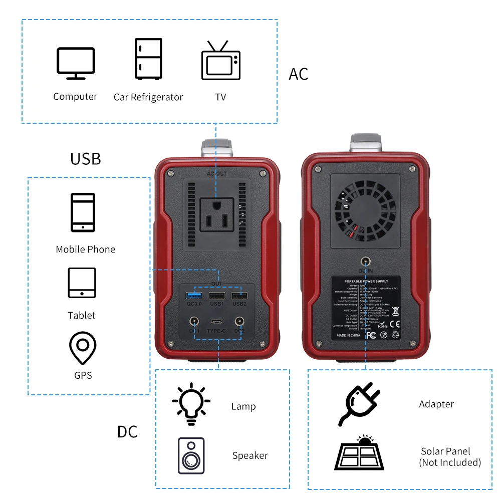 

Hot New 200W Portable Power Supply Solar Generator 6000mAh Rechargeable Lithium Battery Outdoors Emergency Power Station Travel