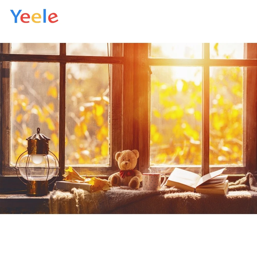 

Yeele Autumn Teddy Bear Window Sill Light Table Bokeh Morning Child Interior Photo Background Backdrops Photocall Photo Studio