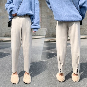 

vintage autumn winter women ladies trousers loose high waisted streetwear casual slim black cloth pants female A5710
