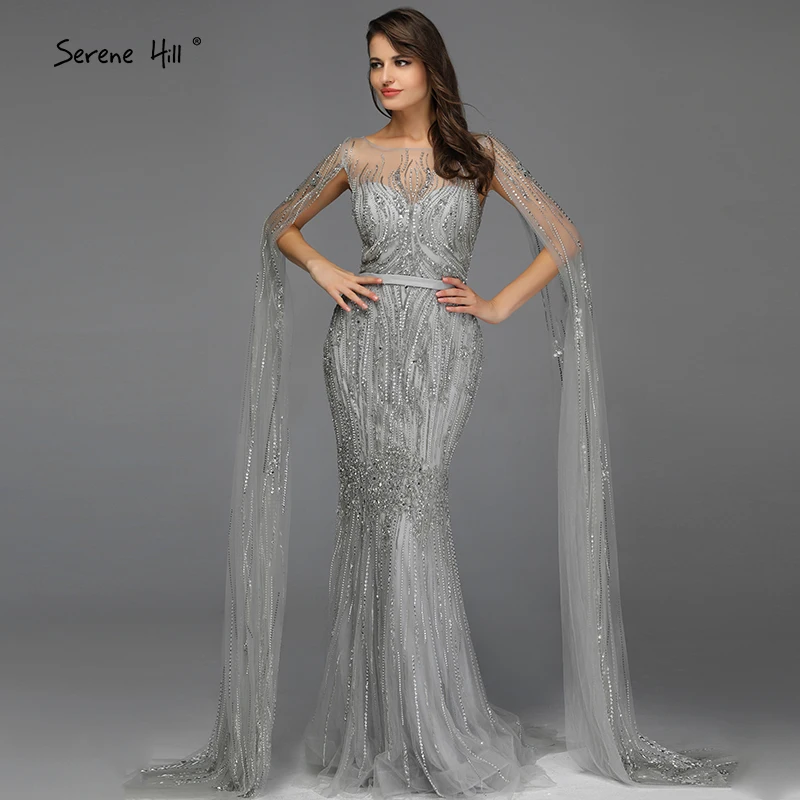 Серое роскошное платье для выпускного вечера без рукавов в Дубае с o-образным вырезом и кристаллами, сексуальное платье для выпускного вечера Serene hilm BLA70160
