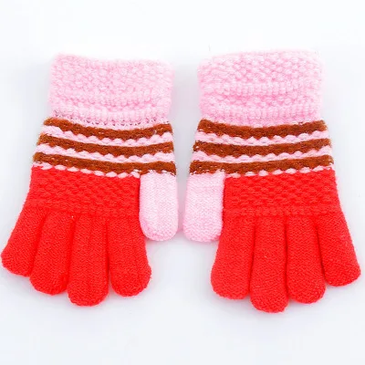 Новинка, зимние детские перчатки, 3D вязаные варежки, детские перчатки, вязаные варежки для девушек, плюшевые теплые перчатки и варежки - Цвет: red