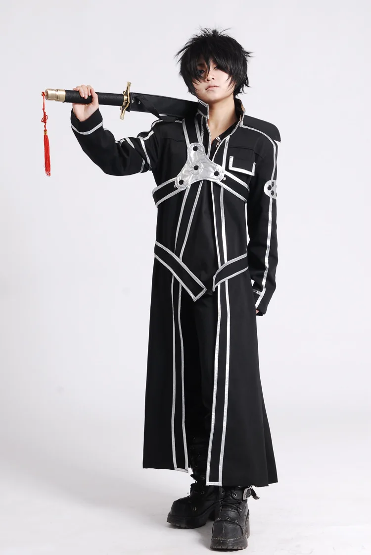 Sword Art Online SAO Kirito Kirigaya Kazuto, длинное пальто для косплея, черная накидка, мужские вечерние костюмы на Хэллоуин