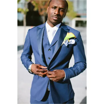 

Custom Made One Button Blue Wedding Suits for Men Slim Fit Groom Suits Best Men Tuxedo 3 Piece Men Suits (Jacket+Pants+Vest)