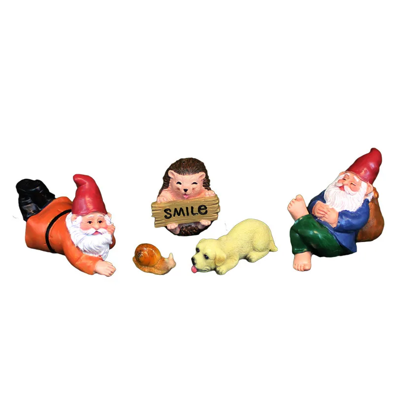 Mini Funny Lying Gnome Statues Resin Fairy Garden Dwarf Dog Snail hedgehog DIY Craft Micro Landscape Outdoor Figurine Ornament