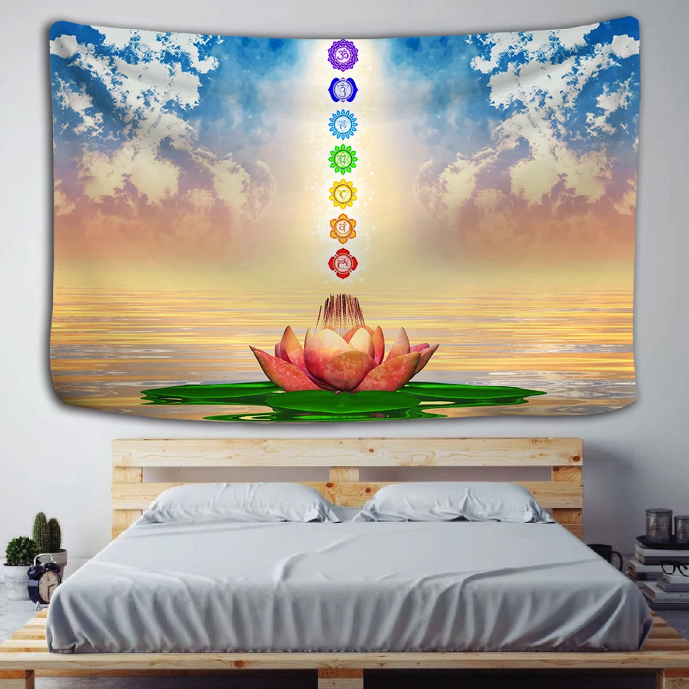 Buddha Statue Meditation 7 Chakra Tapestry Wall Hanging Mandala Tapestries Wall Cloth Psychedelic Yoga Carpet Boho Decor Indian