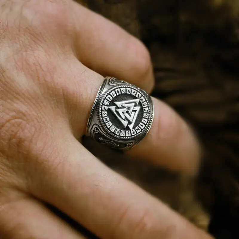 Мужские кольца из нержавеющей стали Viking Valknut Футарк руны компас регулируемое кольцо Odin скандинавский амулет ювелирные изделия