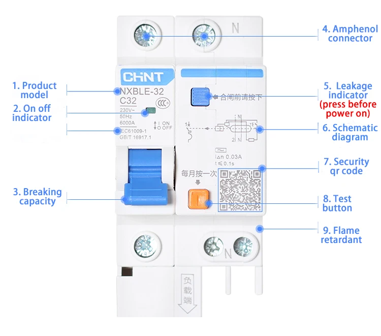 CHINT AC230/400 V NXBLE-32 3P+ N устройство остаточного тока C 6 10 16 20 25 32A электромагнитный выпуск Тип C защита от перегрузки