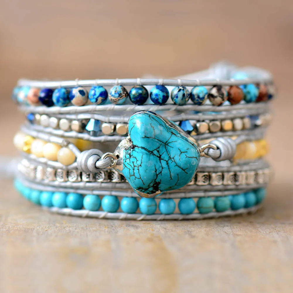 Trendy Beaded Multi Layered Wrap Bracelets Boho Turquoises Braided Strand Bracelate Handmade Leather Jewelry Bijoux Wholesale