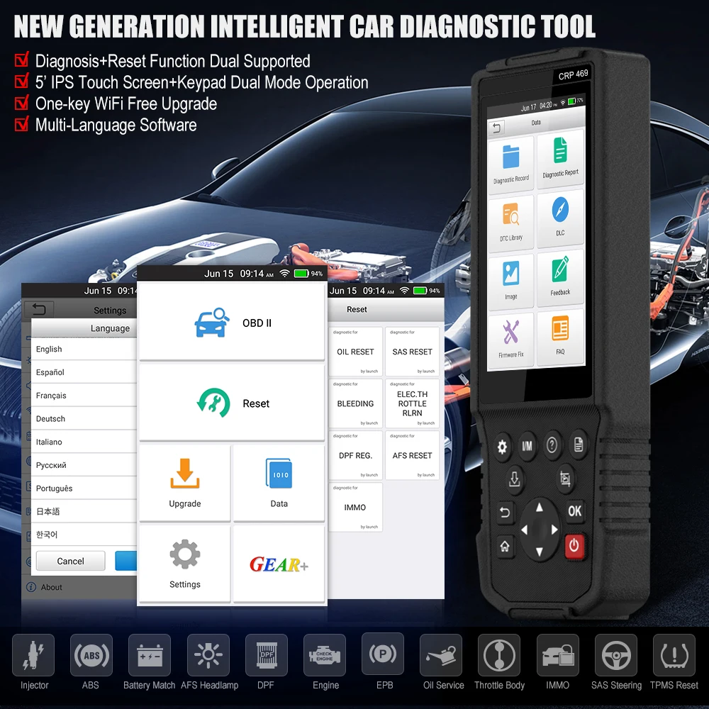 Launch X431 CRP469 Obd2 сканер для ABS SAS DPF EPB TPMS IMMO сброс масла Чтение четкий код