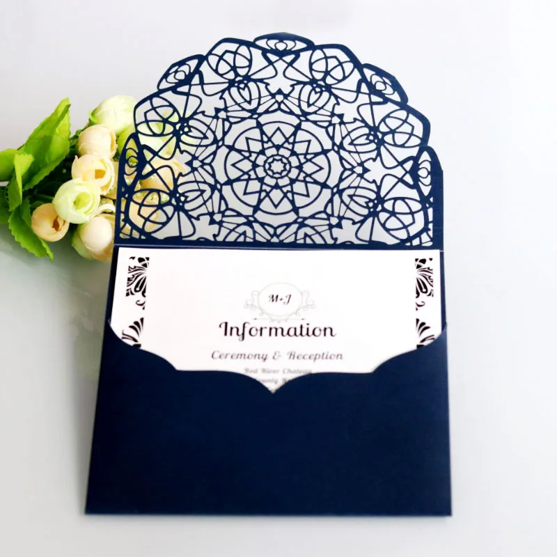 50Pcs/lot Laser Cut Wedding Invitations Cards Romantic Wedding Bridal Shower Gift Greeting Card Kits Event Party Supplies Decor