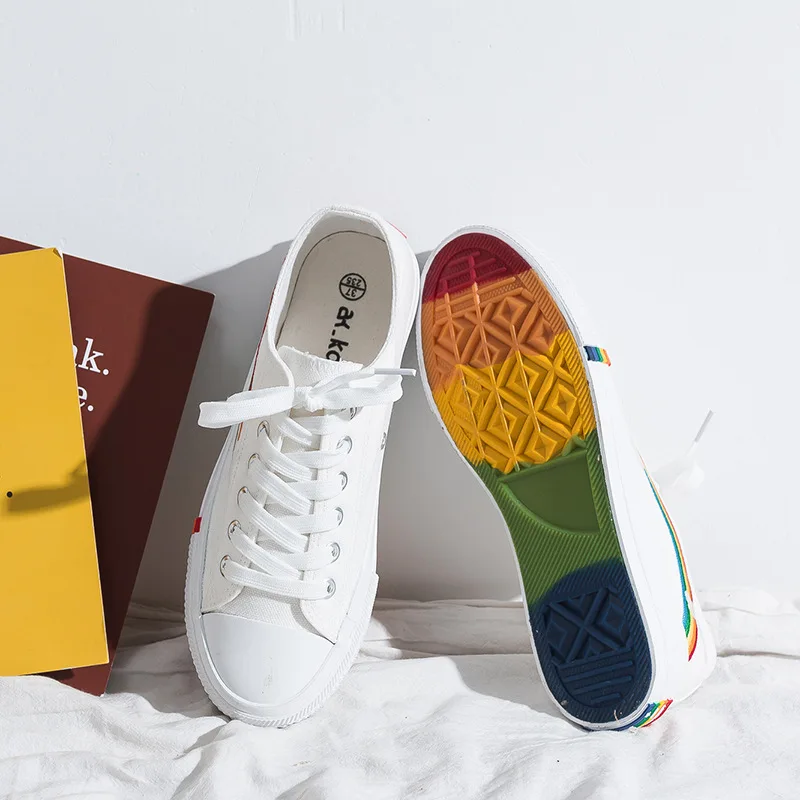 white shoes with rainbow soles