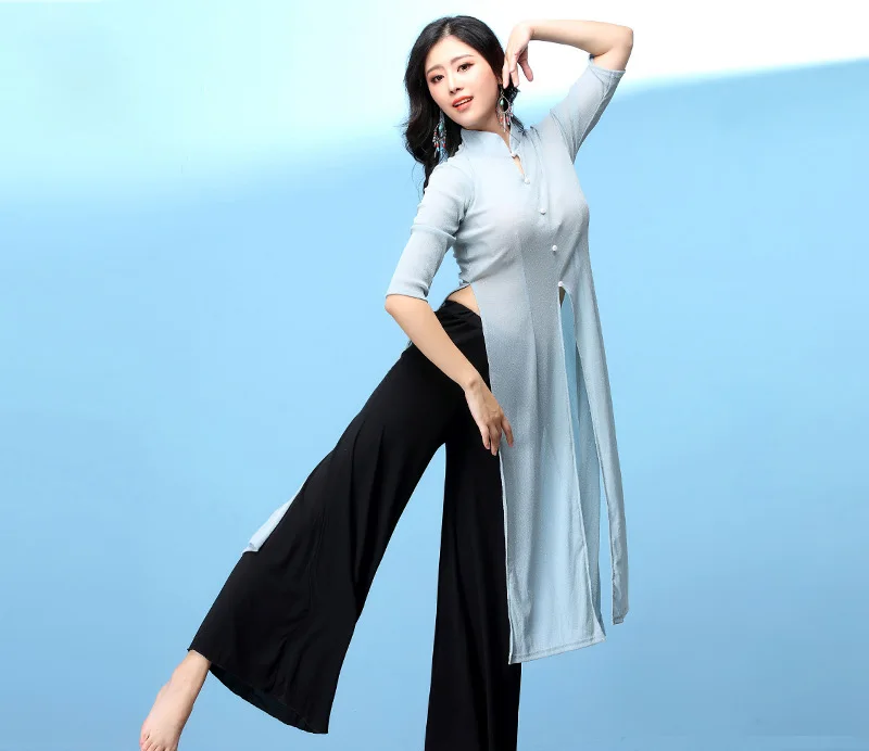 blue black Одежда для танца живота, сетчатый топ, длинная рубашка, штаны, широкие брюки для женщин, восточные костюмы для танца живота, распродажа, танцевальная одежда - Цвет: blue black