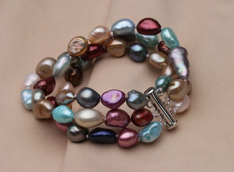 100% Real Natural Pearl Bracelets For Women,Multi Color Freshwater Pearl Bracelet Jewelry Girl  Fashion Birthday Gift Three Rows