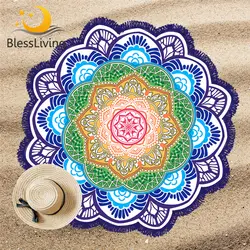 BlessLiving МАНДАЛА ГОБЕЛЕН с лотосом цветочный круглый пляжное полотенце солнцезащитное средство с бахромой бикини крышка-одеяло богемский