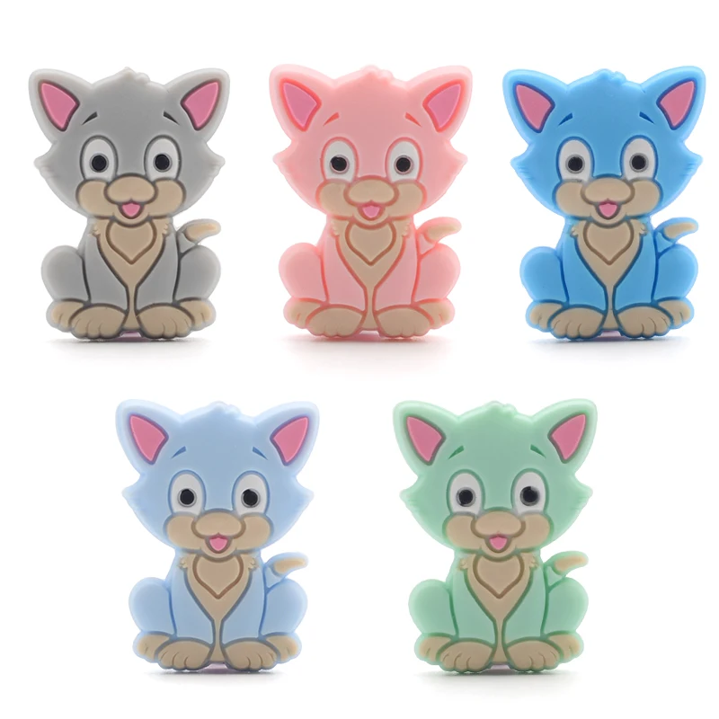 LOFCA Cat Silicone Beads 5pcs Infant Teether Silicone Baby Teething Beads Food Grade Nursing Chew Silicone Beads Baby Teether 4