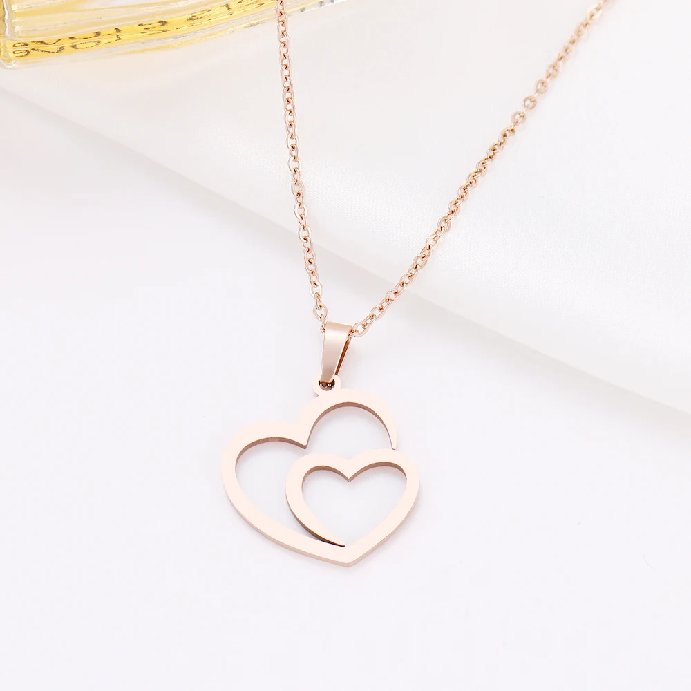 DOTIFI Stainless Steel Necklace For Women Man Hollow Double Heart Choker Pendant Charms Necklace Engagement Jewelry - Image 2