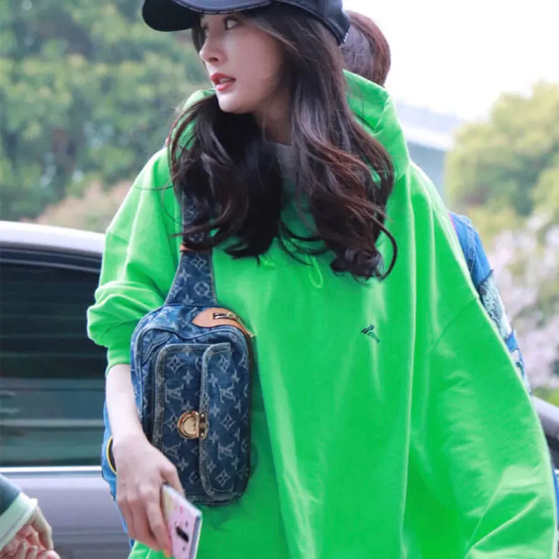 

2019 Korean Version of Yang Mi-yi Hooded Long-sleeved Top Long Sleeves Hooded Women Clothes Sweatshirt