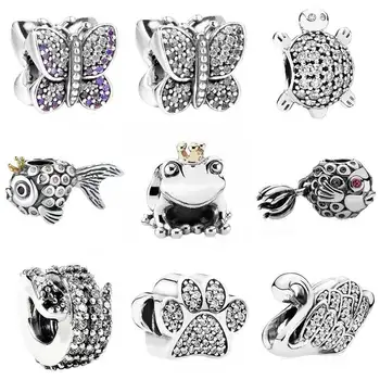 

Sparkling Butterfly Angel Fish Sea Turtle Paw Prints Frog Prince Charm Fit Bracelet 925 Sterling Silver Charm Jewelry
