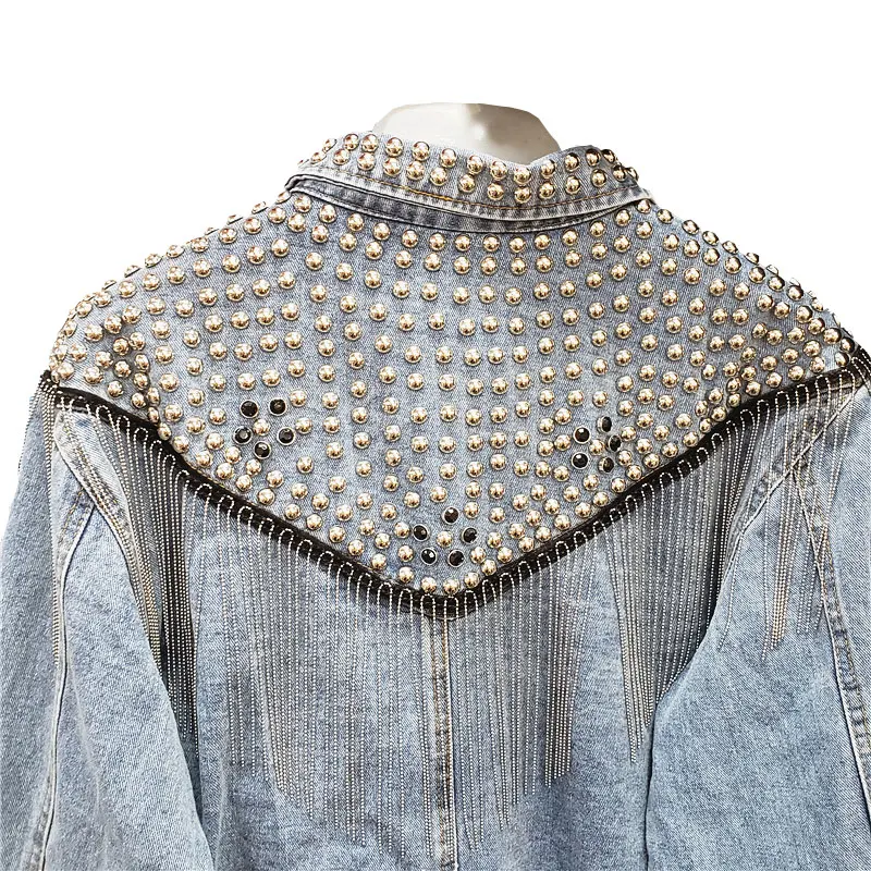 Chaquetas Mujer джинсовая куртка женская куртка с заклепками и кисточками джинсовая куртка BF куртка-бомбер женская джинсовая куртка крутые свободные топы больших размеров