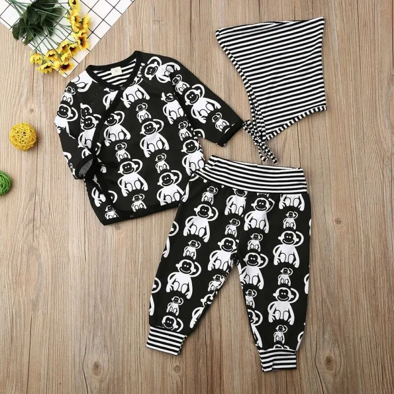 Emmababy, 3 предмета, Одежда для новорожденных мальчиков и девочек футболка с длинными рукавами и принтом животных штаны в полоску комплект хлопковой одежды на осень