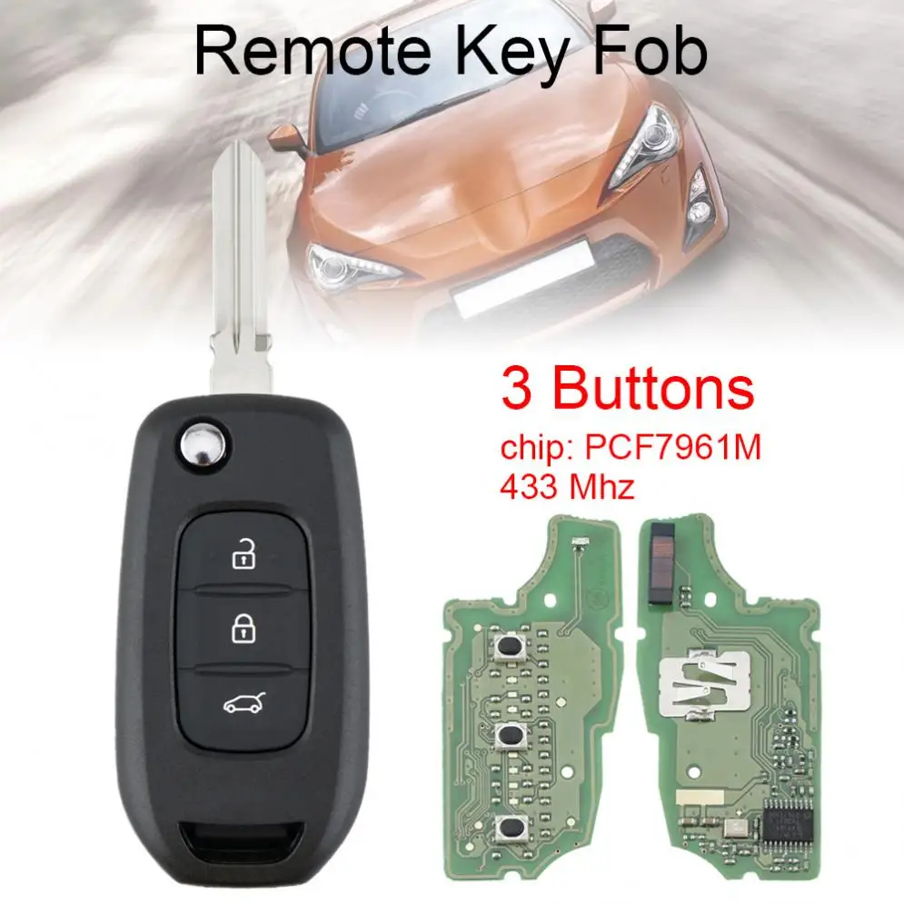 433MHz 3 Buttons Car Remote Key with  PCF7961M  4A Chip and Blade Fit for Renault xnrkey 4 buttons smart card key shell for renault megane laguna koleos clio keyless replacement case with insert nsn14 va2 blade