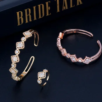 

TIRIM Micro Pave Cubic Zirconia Bangle with Ring Set Wedding Jewelry Sets Womens Party Love Wedding & Engagement Jewellry 2020