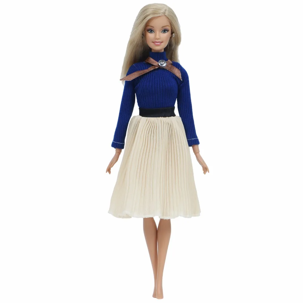1 комплект модная одежда синяя блуза Топы с длинными рукавами и юбка; повседневная одежда аксессуары Одежда для куклы Барби Кукла, детская игрушка