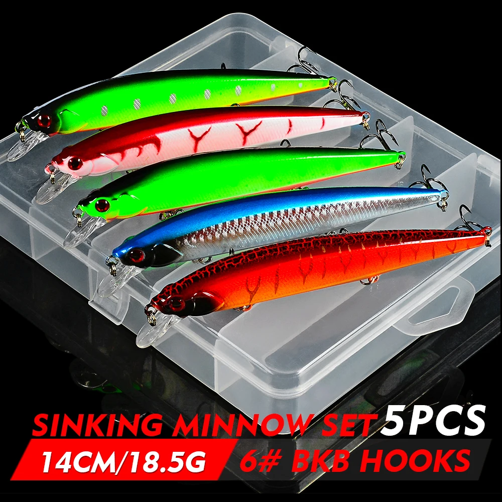 Новинка 5 шт./набор Minnowl + коробка рыболовные приманки 18 г-14 см 10 цветов 6 # крючки bkb