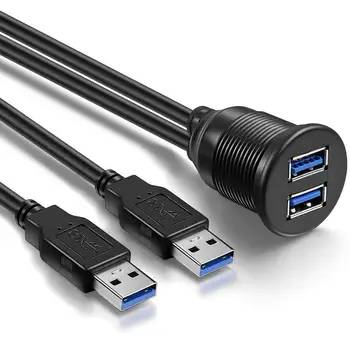 

1M 2 Ports Dual USB 3.0 Extension AUX Flush Mount Car Mount For Car Panel Dashboard Boat Motorcycle Truck Extension Cable M8T3