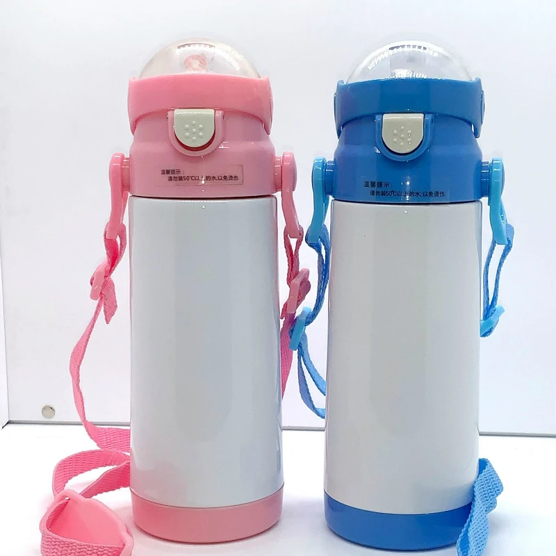 

500ml,350ML Children's Day Blank Heat Transfer Children's Straw Insulation Pot with Sling Strap Children's Water Cup Gift