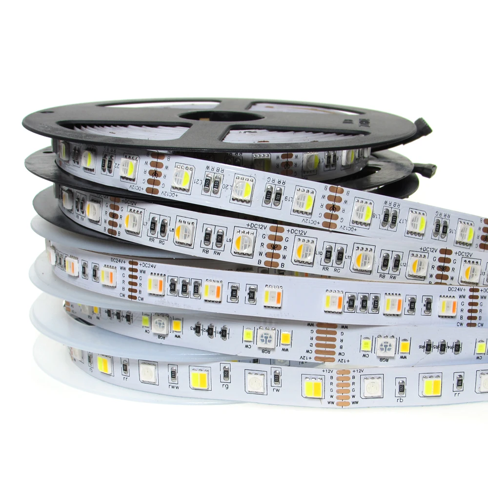 12 В 24 Светодиодная лента 5050 60 светодиодов/м мм PCB 4в1 5в1 RGB + CCT 5 цветов в 1 чипе CW WW RGBWW