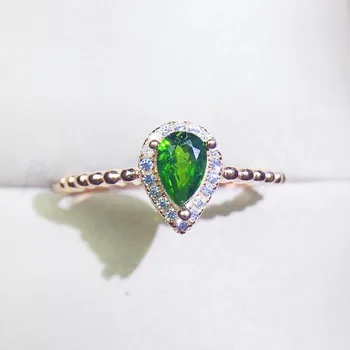 

Per jewelry Natural diopside drop style small ring Free shipping 4*6mm 0.4ct gemstone 925 sterling silver Fine jewelry Q20422124