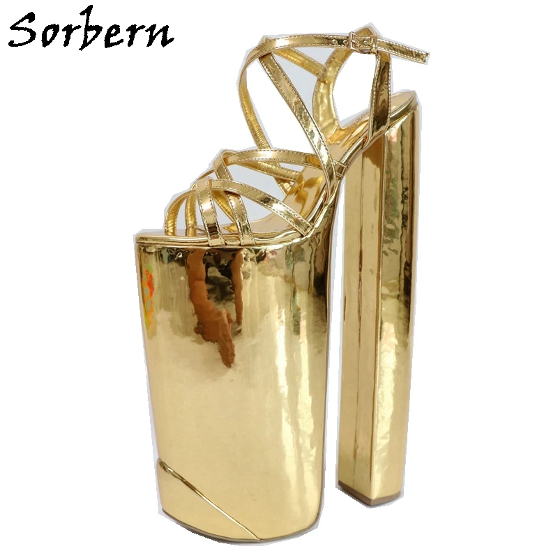Женские босоножки Sorbern золотистые на очень высоком каблуке с перекрестной