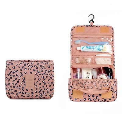 Дорожная складная коробка для Хранения Туалетных принадлежностей, косметики, подвесная сумка для мытья, органайзер для макияжа, чехол, отделочная коробка для ванной комнаты, домашний набор сумок - Цвет: Pink Leopard