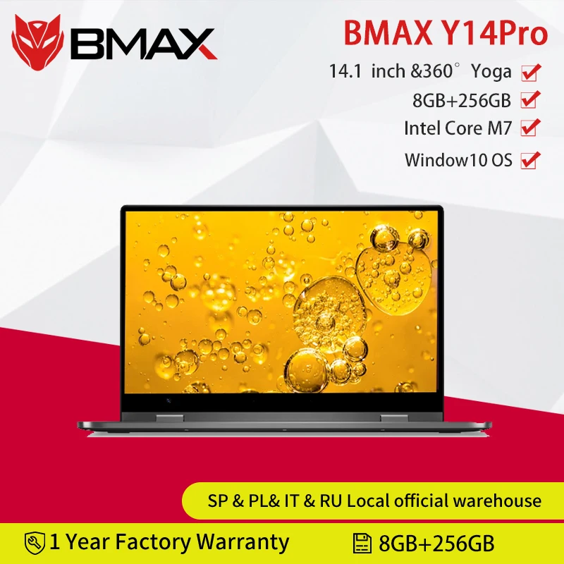 BMAX Y14 Pro 360° 2-in-1 14.1"  Intel Core M7 Notebook HD Display 8GB 256GB SSD Windows 10 Laptop