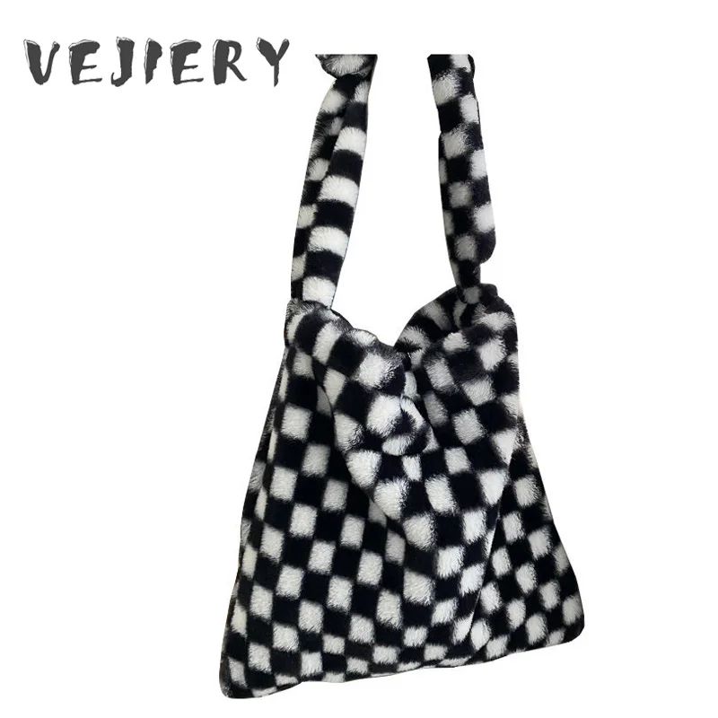 Плюшевые женские сумки через плечо женская сумка модные на клетчатые сумки-тоуты