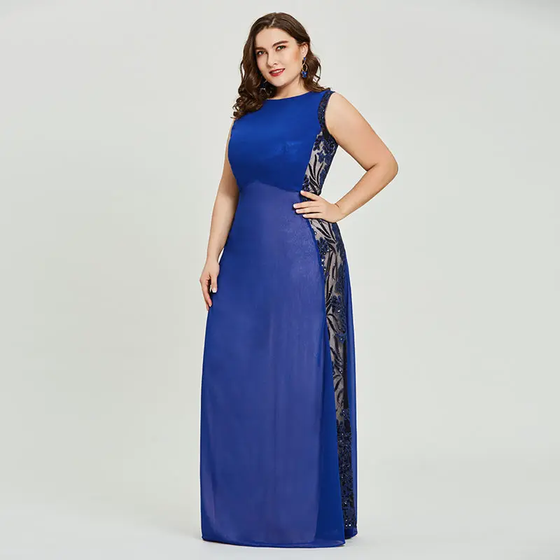 Tanpell овальным вырезом вечернее платье темно-Королевский синий цвет рукавов длиной до пола линии платье женщины драпированные Блестки