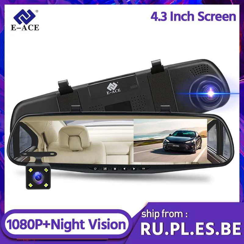 Зеркало видеорегистратор 4 3 дюйма FHD 1080P с камерой заднего