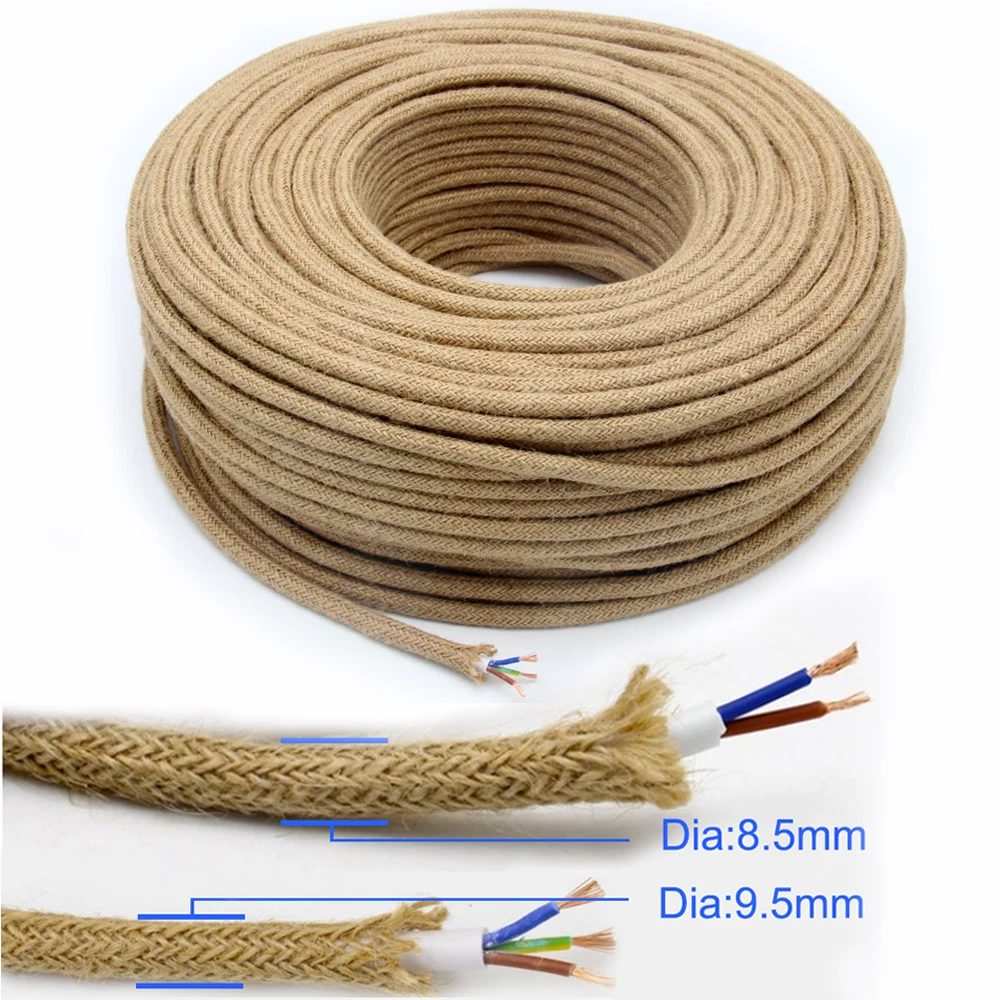 

2 Core 3 Core Vintage Hemp Rope Electrical Wire Fabric Braided Cable Retro Pendant Light Cord