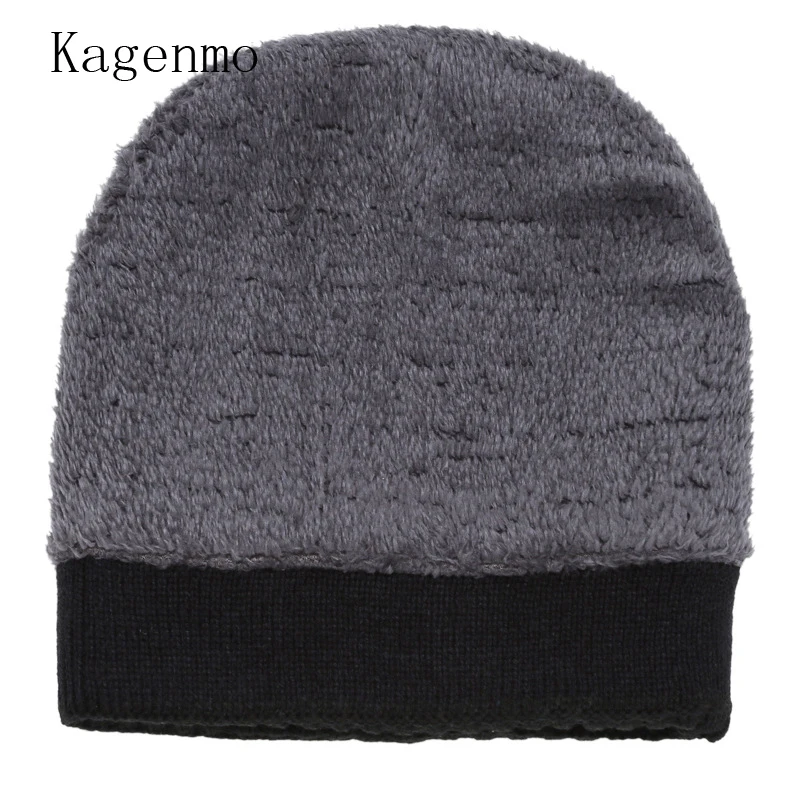 Kagenmo, модная мужская зимняя шапка с замком, теплая, толстая, меховая, двойная, Мужская зимняя шапка, уличная, сохраняет тепло, Вязанная, хлопок, термо